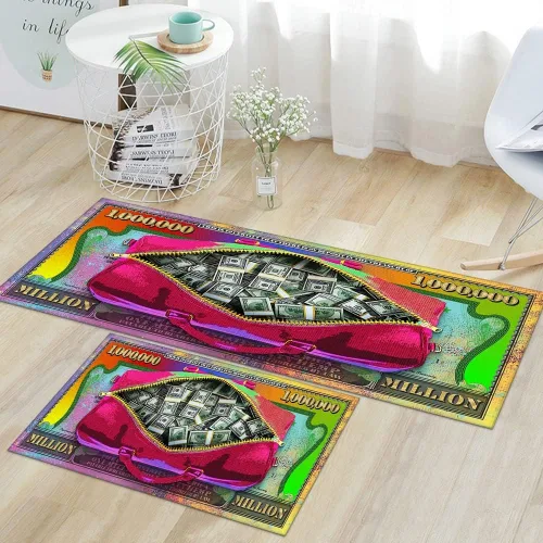 Vista 31 de GUBIYU Juego de 2 alfombras y tapetes de cocina color beige y dorado para billetes de 100 dólares, alfombra divertida y fresca para baño