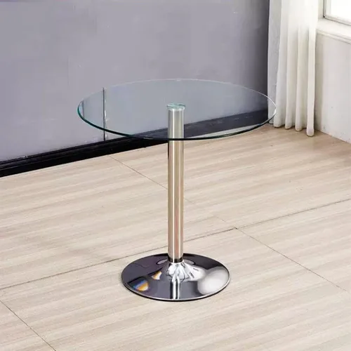 Vista 7 de Mesa de comedor redonda de cristal de 23.4 pulgadas, moderna circular, base resistente y perfecta para 2 a 4 asientos, estilo bistró para comedor
