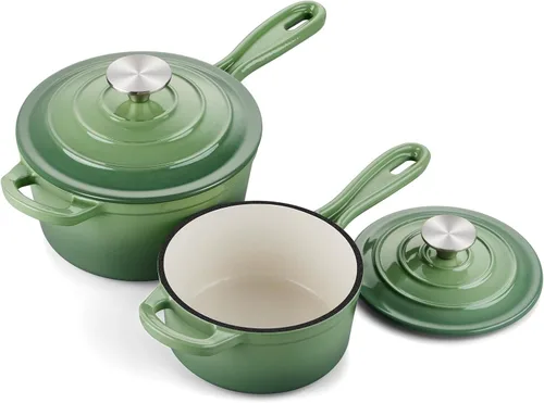 Vista 31 de Onader Sartén de hierro fundido esmaltado, cacerola pequeña de 1 cuarto de galón con tapa, olla de hierro fundido, horno holandés esmaltado, Blanco