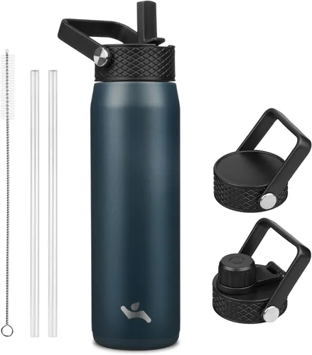 Vista 143 de Konokyo - Botella de agua aislada de 18 onzas, botellas deportivas de acero inoxidable con 3 tapas, verde militar