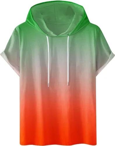 Vista 8 de Camisa de algodón para hombre, de moda, manga corta, con cordón, con capucha, ajuste holgado, atlética, camisetas de entrenamiento