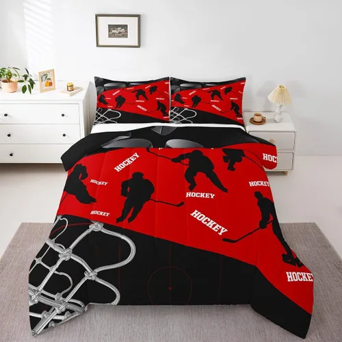 Vista 13 de Erosebridal Juego de edredón de béisbol para adolescentes y jóvenes, juegos de ropa de cama geométricos negros y grises para regalo para niños