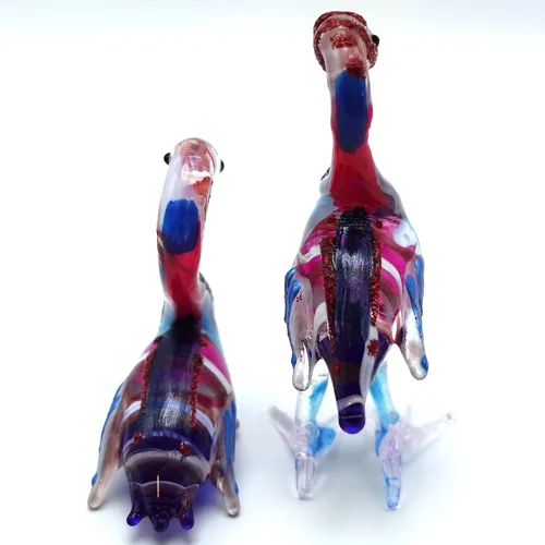 Vista 6 de Figuras en miniatura de flamenco de animales pintados a mano de vidrio soplado, arte de pájaro, regalo coleccionable para decorar (2 rojo azul)