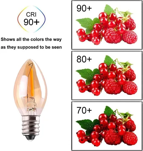Vista 8 de Bombilla nocturna LED C7, base de vela estilo Edison clásico E12, bombilla de filamento LED de 0.5 W, bombilla de repuesto de luz de letrero
