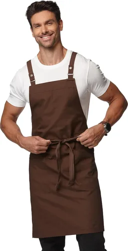 Vista 11 de Delantal de cocina unisex, delantal con correa cruzada con 2 bolsillos, delantal profesional duradero e impermeable 4251JC