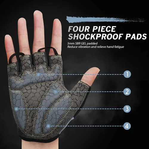 Vista 2 de Guantes de bicicleta para hombres y mujeres con almohadilla antideslizante que absorbe los golpes, guantes de ciclismo ligeros de medio dedo
