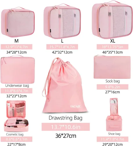 Vista 2 de BAGAIL - Conjunto de 7 u 8 bolsas y maletines organizadores de equipaje, ideales como accesorios de viaje