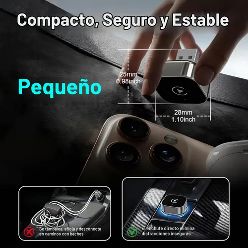 Vista 5 de Adaptador inalámbrico CarPlay y Android Auto con cable CarPlay a dispositivo inalámbrico, mini en forma de T 2 en 1 para auto USB Plug and Play Auto