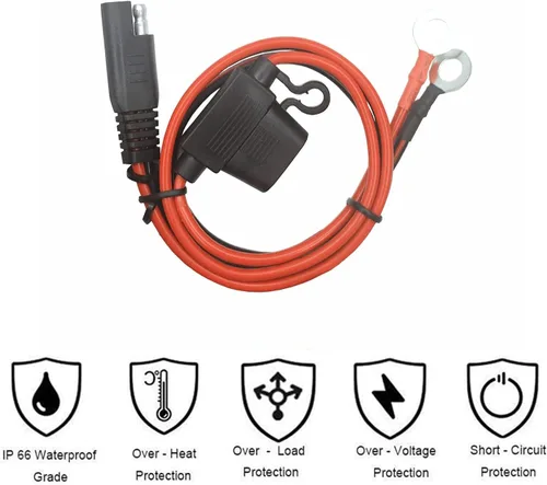 Vista 7 de Cable de terminal de anillo tórico – Conector SAE de 2 pies, enchufe SAE a cable cargador de batería, adaptador de extensión de arnés de terminal