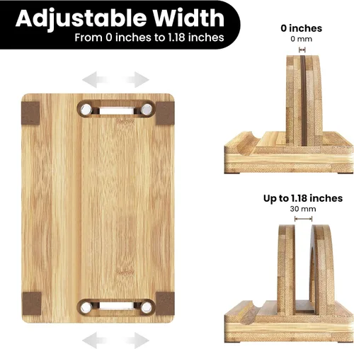 Vista 3 de Kothar Soporte vertical de madera prémium para laptop, soporte de bambú ajustable de una sola ranura para MacBook, Dell, HP y más Organizador