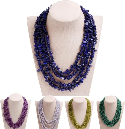 Vista 14 de GEM-Inside - Collar de piedras preciosas moradas con cuentas de cuarzo morado, dije bohemio de moda con soporte de babero, collar de cuentas