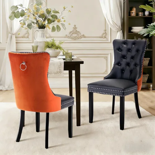 Vista 71 de Juego de 2 sillas de comedor de terciopelo con patas de madera, color beige Mid Century Modern Dining Chairs,Upholstered Chairs with Nailhead