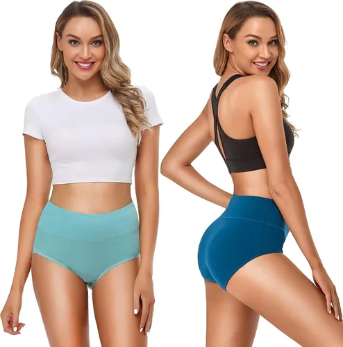 Vista 4 de OLIKEME Ropa interior de algodón de cintura alta, pantalones de cobertura completa, suaves y elásticos para mujer, paquete múltiple