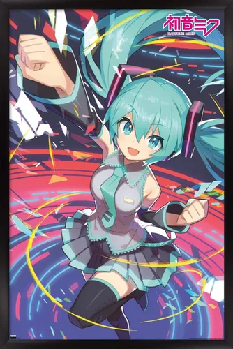 Vista 8 de Hatsune Miku - Póster de pared con puño, 22.4 pulgadas de largo x 14.7 pulgadas de ancho, versión enmarcada de madera de granero