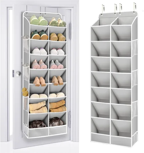 Vista 9 de ULG Organizador de zapatos sobre la puerta con 16 bolsillos grandes, zapatero colgante para puerta de armario, almacenamiento de zapatos que ahorra
