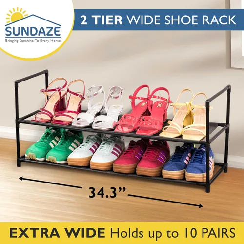 Vista 2 de Sundaze Zapatero - Zapatero de 2 niveles para entrada de puerta delantera, organizador de zapatos largo resistente para armario, dormitorio