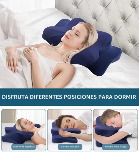 Vista 4 de Almohada cervical para aliviar el dolor de cuello, almohada ortopédica ergonómica de doble cara con funda de almohada de seda de hielo, almohada