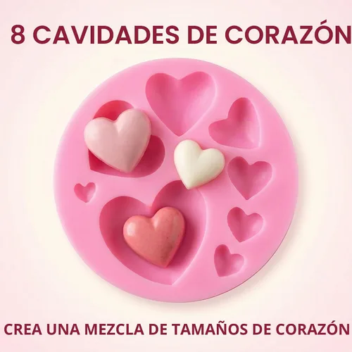 Vista 3 de 2 moldes de silicona rosa, diferentes tamaños, molde de chocolate con forma de corazón, moldes para decoración de galletas, pasteles, pasteles