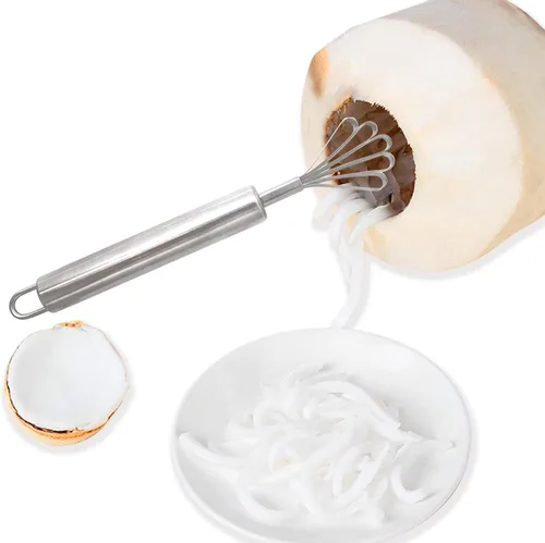Vista 3 de Raspador de coco, 2 ralladores de coco, herramienta de eliminación de carne de coco, herramienta de eliminación de carne de coco de acero