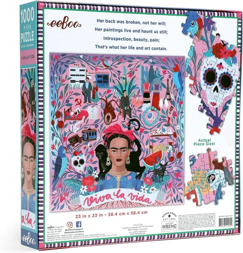 Vista 3 de eeBoo: Piece and Love Viva la Vida Frida Kahlo - Rompecabezas cuadrado de 1000 piezas para adultos, rompecabezas para adultos y familias, piezas