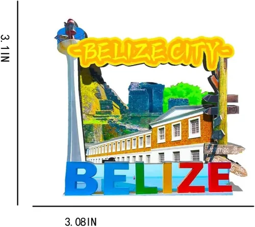 Vista 3 de Imán de la ciudad de Belice Belice para nevera de madera 3D, monumentos de viaje, coleccionables, recuerdos, decoración hecha a mano -539