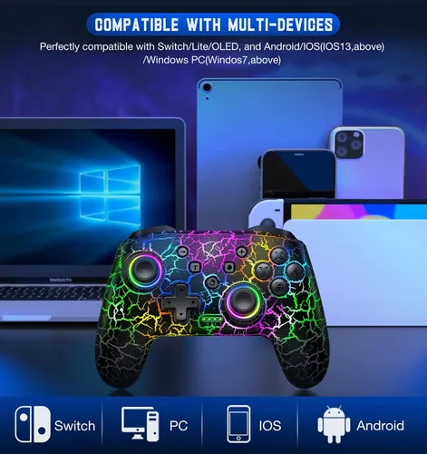Vista 3 de Switch Controller, Gammeefy Wireless Switch Pro Controller for Nintendo SwitchLiteOLED, 9 Color Adjustable LED Switch Remote Compatible with Windows