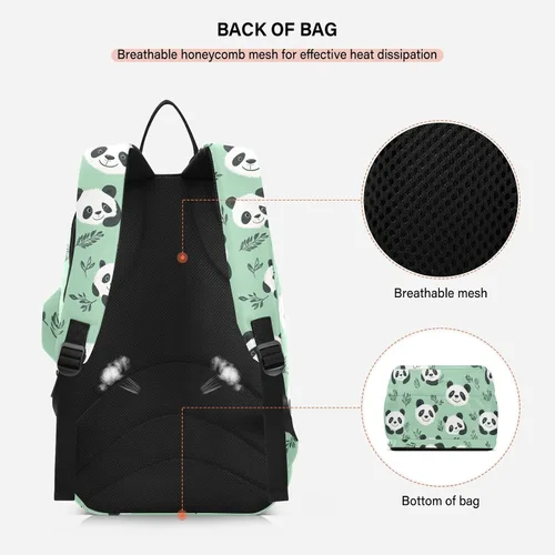 Vista 4 de Mochila de tenis de bádminton con diseño de pandas, color verde menta, sin costuras, con capacidad para 2 raquetas para mujeres y hombres, maleta