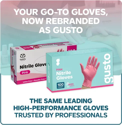 Vista 2 de GUSTO Disposable Pink Nitrile Gloves Latex-Free & Rubber-Free, Powder-Free, Tear & Puncture Resistant, Flexible Fit, Food Handling, Cleaning &