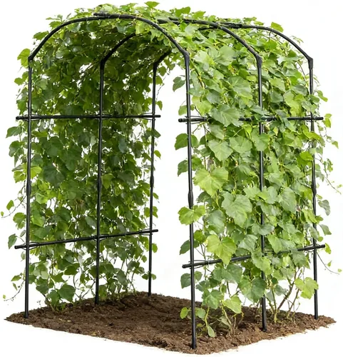 Vista 13 de DoCred Enrejado de arco de jardín grande para plantas trepadoras, 87 pulgadas de alto, soporte de metal para plantas, arco para trepar vides