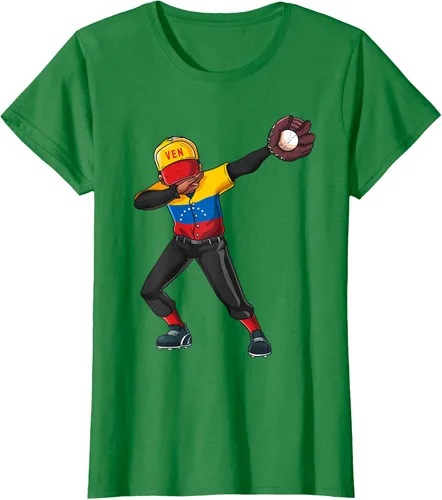 Vista 40 de Baseball Dabbing Venezuela Player Catcher Pitcher Hombres Niños Camiseta, Negro