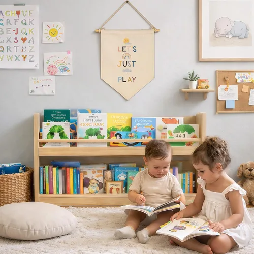 Vista 4 de Let's Just Play - Letrero colgante de lona para pared, regalo para bebés, niños, habitación de niños, sala de juegos, sol, arcoíris, nubes oscuras