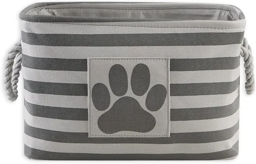 Vista 44 de Bone Dry - Cesta de almacenamiento para mascotas, diseño de parche de pata rayado, aguamarina, rectángulo pequeño