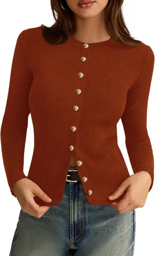 Vista 23 de PRETTYGARDEN Suéteres tipo cárdigan ligeros de otoño para mujer Marrón