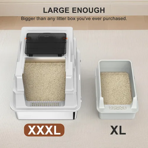 Vista 2 de AIPERRO Caja de arena cerrada extragrande de acero inoxidable para gatos con tapa - XXXL Cajas de arena metálicas cerradas de lados altos gigantes