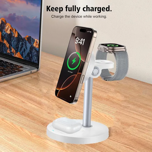 Vista 2 de [Certificado Qi2] Soporte de cargador inalámbrico magnético compatible con iPhone 16, estación de carga inalámbrica magnética rápida de 18 W
