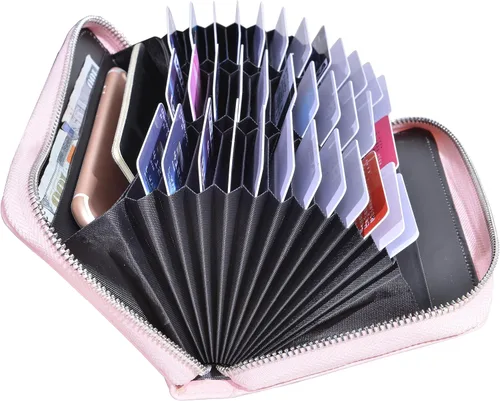 Vista 4 de Easyoulife Tarjetero de cuero genuino para mujer con 36 ranuras de seguridad RFID, L