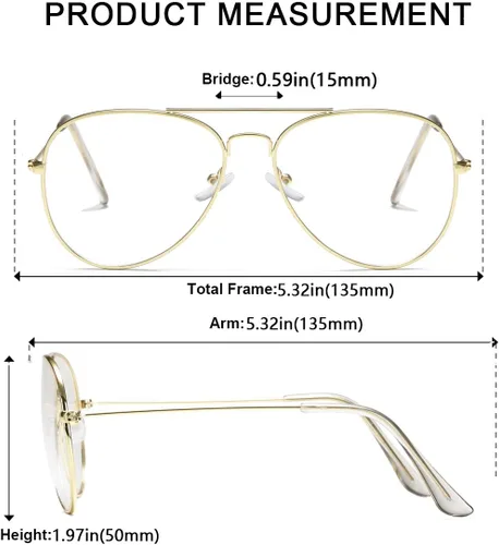 Vista 4 de Lentes de aviador transparentes con montura metálica clásica de primera calidad Paquete de 3