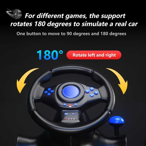 Vista 5 de YUYIU Upgraded Racing Steering Wheel with PedalsPaddles Shifter and Vibration for PS4 PS3 XBOX OneXBOX 360SwitchAndroidPC (Racing Wheel-BLUE)