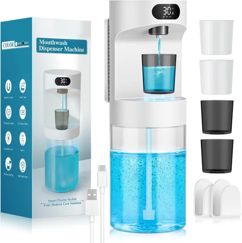 Vista 7 de Dispensador automático de enjuague bucal para baño, dispensador de enjuague bucal eléctrico sin contacto de 20.29 onzas, juego de accesorios de baño