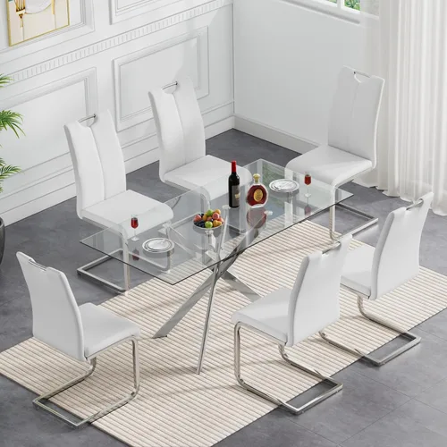 Vista 28 de HomVent Juego de mesa de comedor redonda de vidrio de 3 piezas, juego de mesa de cocina de vidrio redondo para 2 personas con 2 sillas de comedor