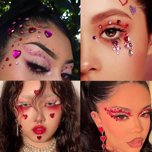 Vista 6 de 436 calcomanías de diamantes de imitación de corazón, gemas de corazón acrílicas, calcomanías de cristal con parte trasera plana para cuerpo