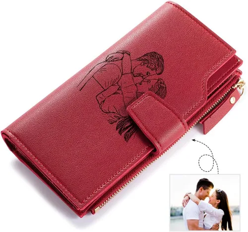 Vista 28 de Loveje - Billeteras personalizadas para mujer, de piel sintética, con grabadas fotográficas, triple pliegue, tarjeta de crédito, cartera larga