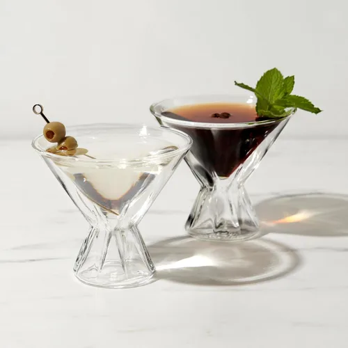 Vista 6 de Viski Vasos de cóctel de doble pared, vasos de Martini aislados con diseño de cristal cortado, aptos para lavavajillas, vidrio de borosilicato