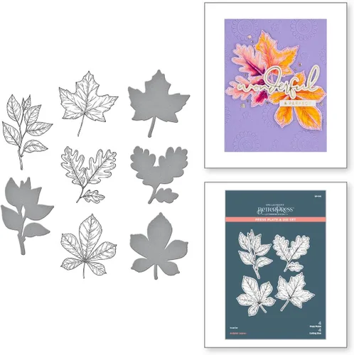 Vista 2 de Spellbinders BP-082 - Juego de placas de prensa y troqueles de hojas de otoño de la colección BetterPress Autumn