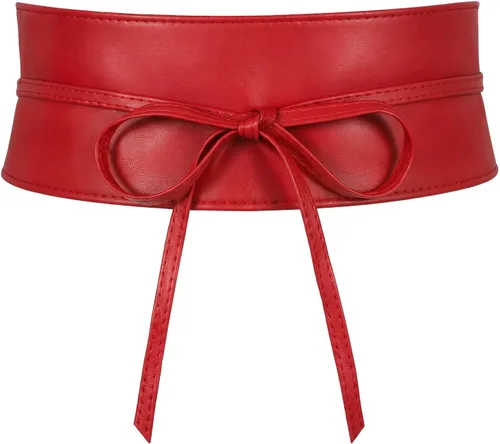 Vista 7 de JASGOOD Cinturón de cuero estilo Obi para mujer, cinturón ancho cruzado Negro