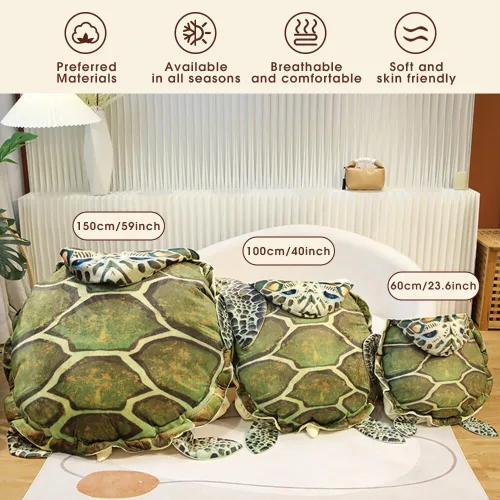 Vista 2 de Almohadas de concha de tortuga de 23.6 pulgadas, almohada de felpa de tortuga, disfraz de animal de peluche, divertido regalo creativo para niños