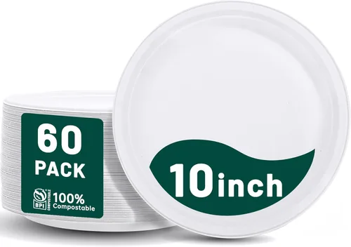 Vista 12 de DaYammi Platos de Papel 100% Compostables de 7 Pulgadas, Paquete de 60 Platos de Papel Resistente, Bagazo Biodegradable, Platos de Postre