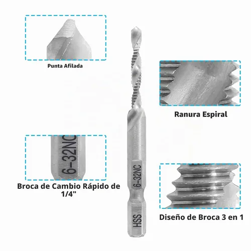 Vista 3 de Bonsicoky 6-32NC Combination Tap and Drill Bit, 2 Pcs