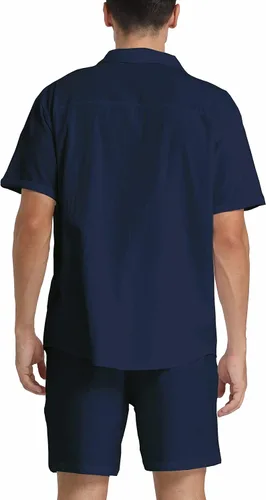 Vista 13 de RPOVIG Conjunto corto de camisa de lino: conjunto casual de 2 piezas con botones para hombre