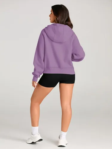 Vista 3 de AUTOMET Sudaderas con media cremallera, sudaderas cortas con capucha de forro polar para mujer, sudadera con cremallera de un cuarto, trajes